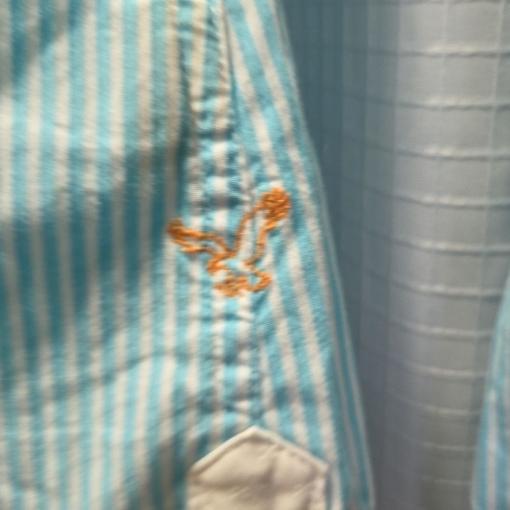 American Eagle Top Womens Size 2 Favorite Shirt Aqua White Striped Button Front - Picture 2 of 7